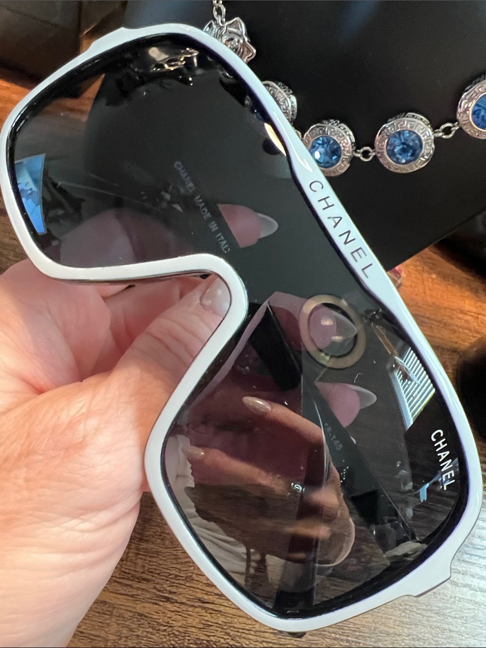 White Frame Black Lens Oversized Shield Sunglasses